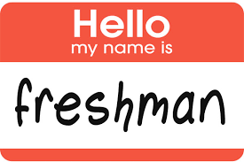 Name tag saying Hello my name is freshman