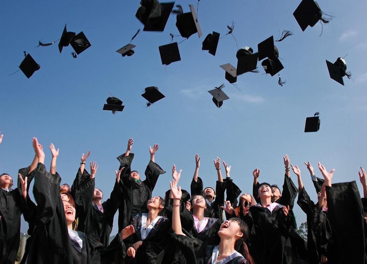  Graduates throwing caps into the air